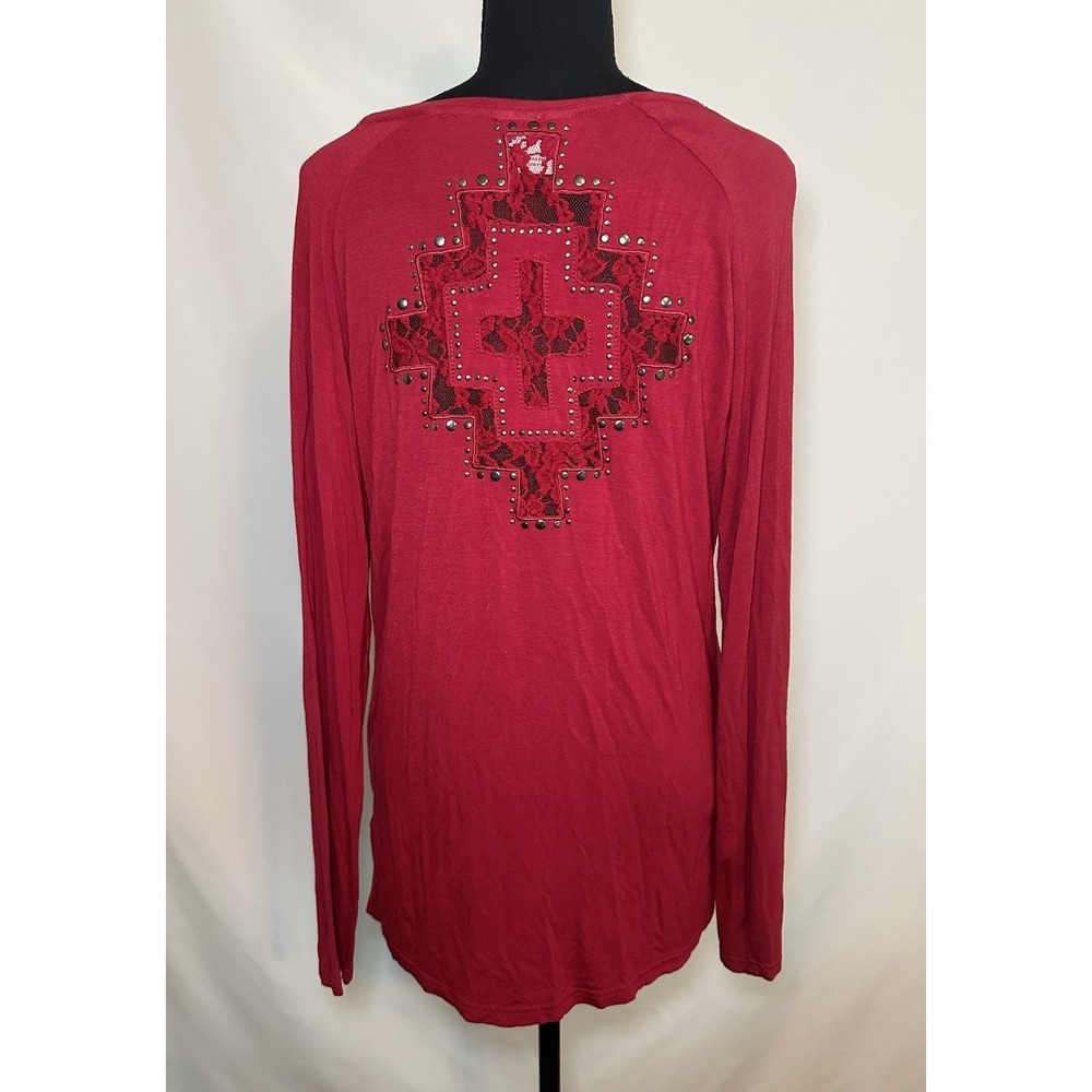 ARIAT Women's Lace Studded Long Sleeve Red Shirt Blouse Western XL